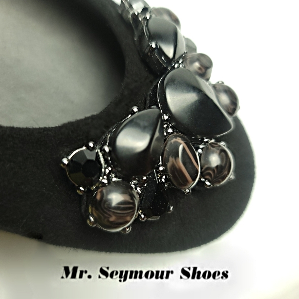 Stuart Weitzman Black Jeweled Flats